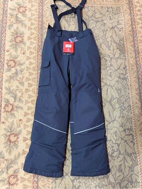 Kids Navy Snow Cargo Pants with Adjustable Suspenders